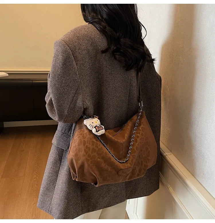 Leopard Print Commuting Crossbody Bag French Lazy Style Large Capacity