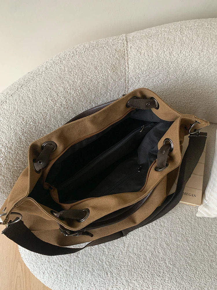 Autumn/winter vintage bag, large capacity canvas crossbody bag, single shoulder