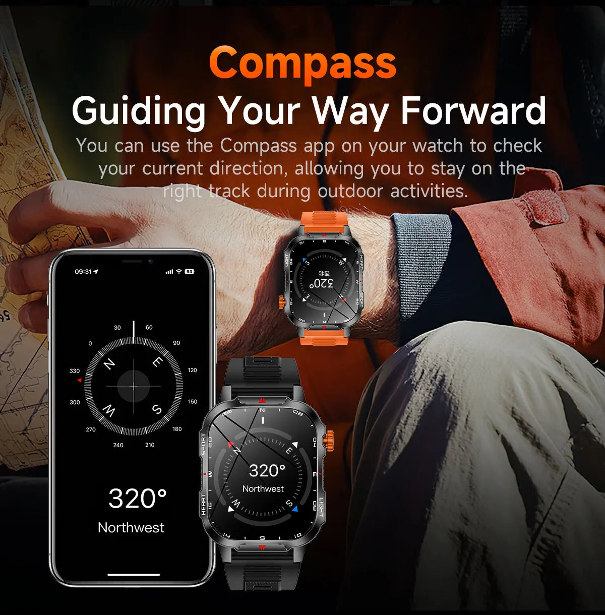 New Smart Watch Waterproof 2.01-inch Screen Flashlight Compass 1100mAh
