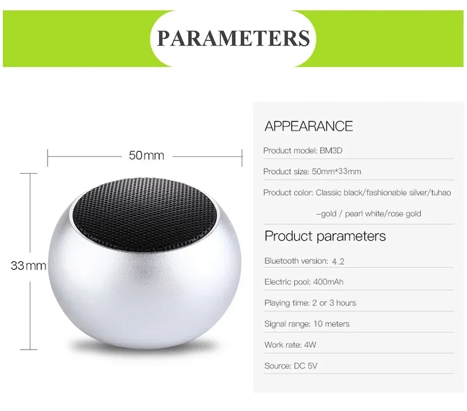 Wireless Bluetooth 5.3 Speaker Portable TWS Small Steel Gun Metal Heavy