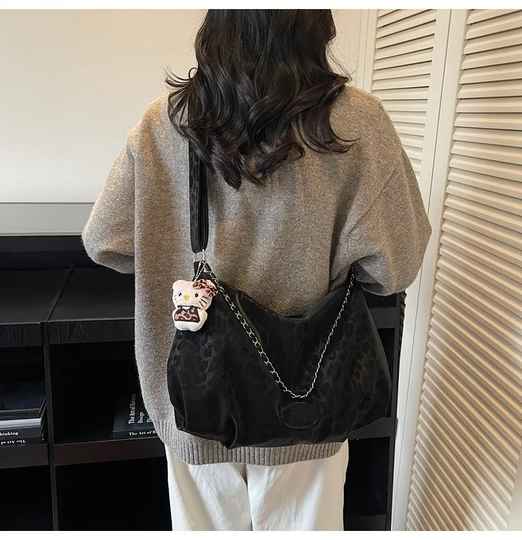 Leopard Print Commuting Crossbody Bag French Lazy Style Large Capacity