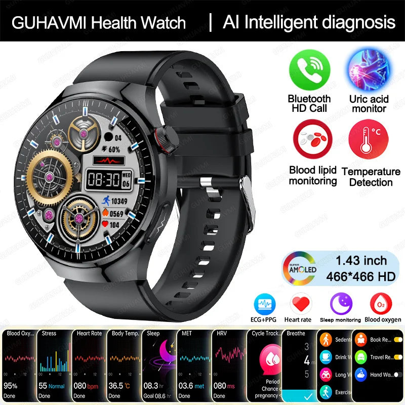 New Nursing Grade Smart Watch Blood oxygen Blood Lipid Uric Acid ECG+PPG