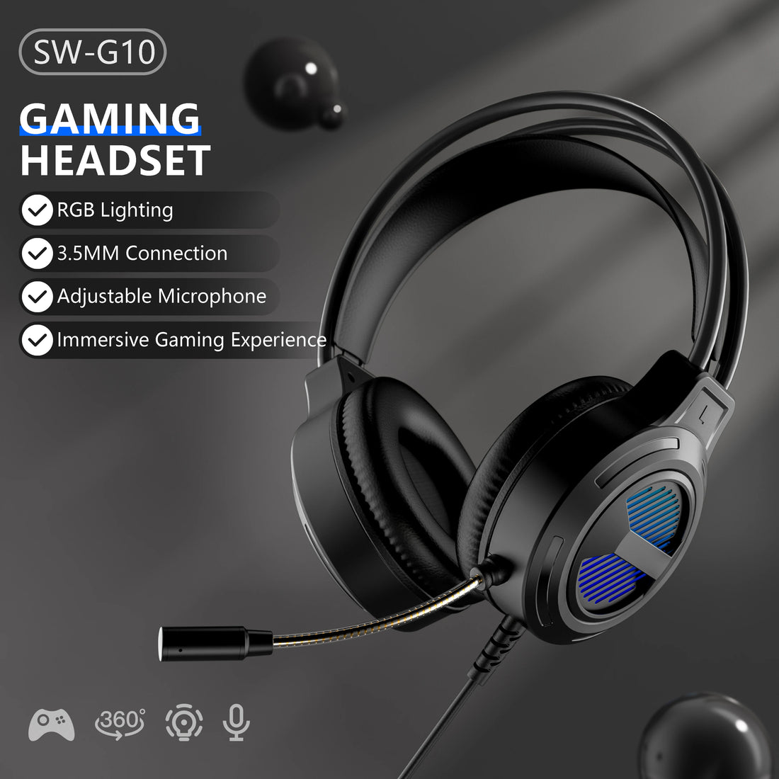 SW-G10 Gaming Headphones Wired RGB lighting USB Gaming Headphones