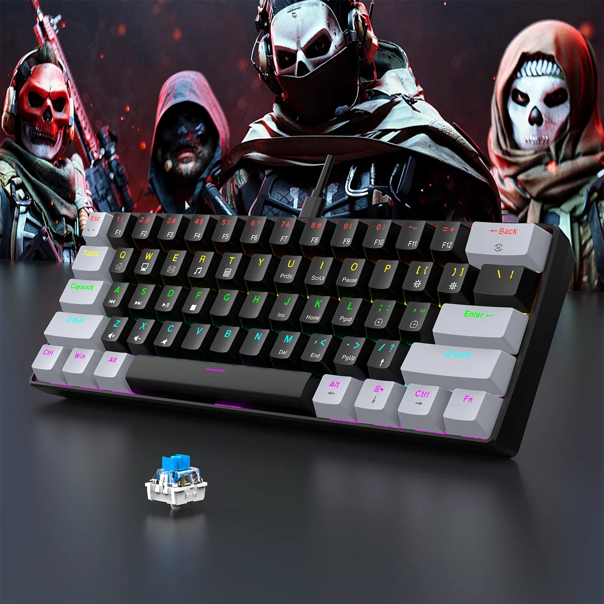 60% wired gaming keyboard, RGB backlight ultra compact mini keyboard