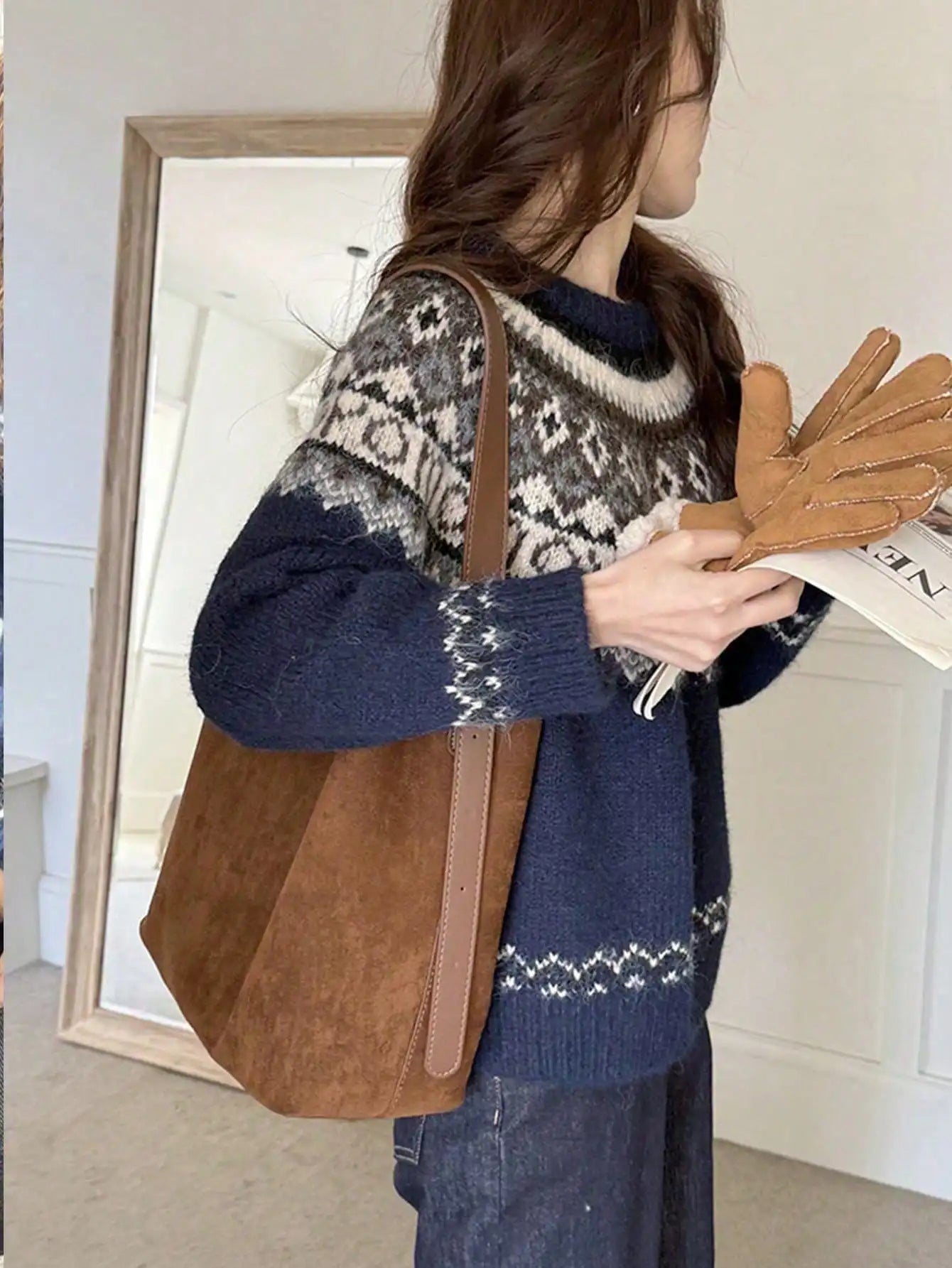 New Autumn/Winter Retro Suedette Crossbody Bag Large Capacity Shoulder