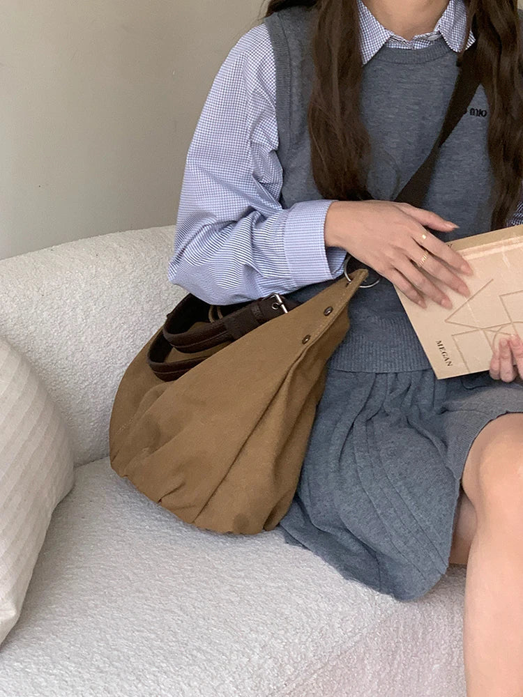 Autumn/winter vintage bag, large capacity canvas crossbody bag, single shoulder