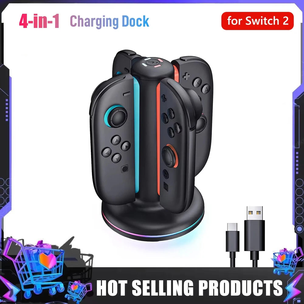 For NS 2 Magnetic 4-in-1 Charger Station for Switch 2 Joy con Accessories