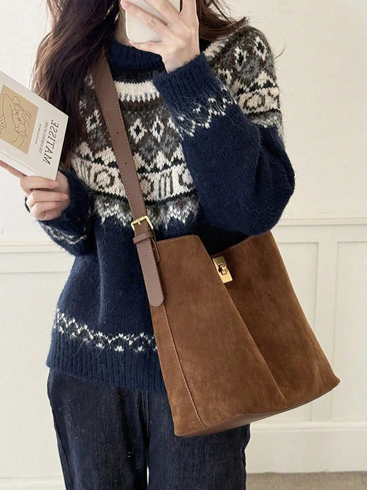 New Autumn/Winter Retro Suedette Crossbody Bag Large Capacity Shoulder