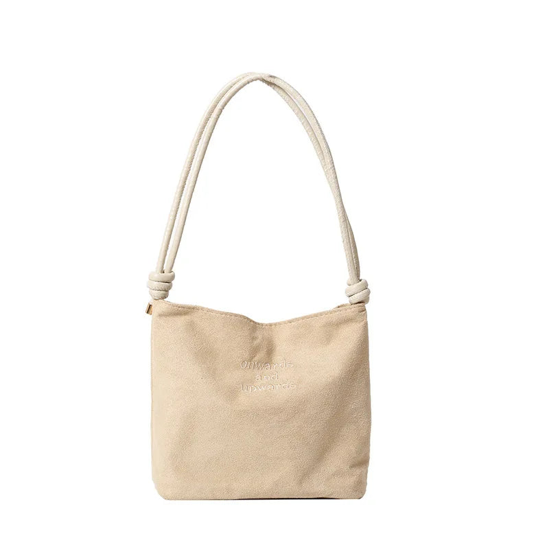 Fashion Solid Color Bucket Bag Retro Suede Tote Bag Women's Luxury