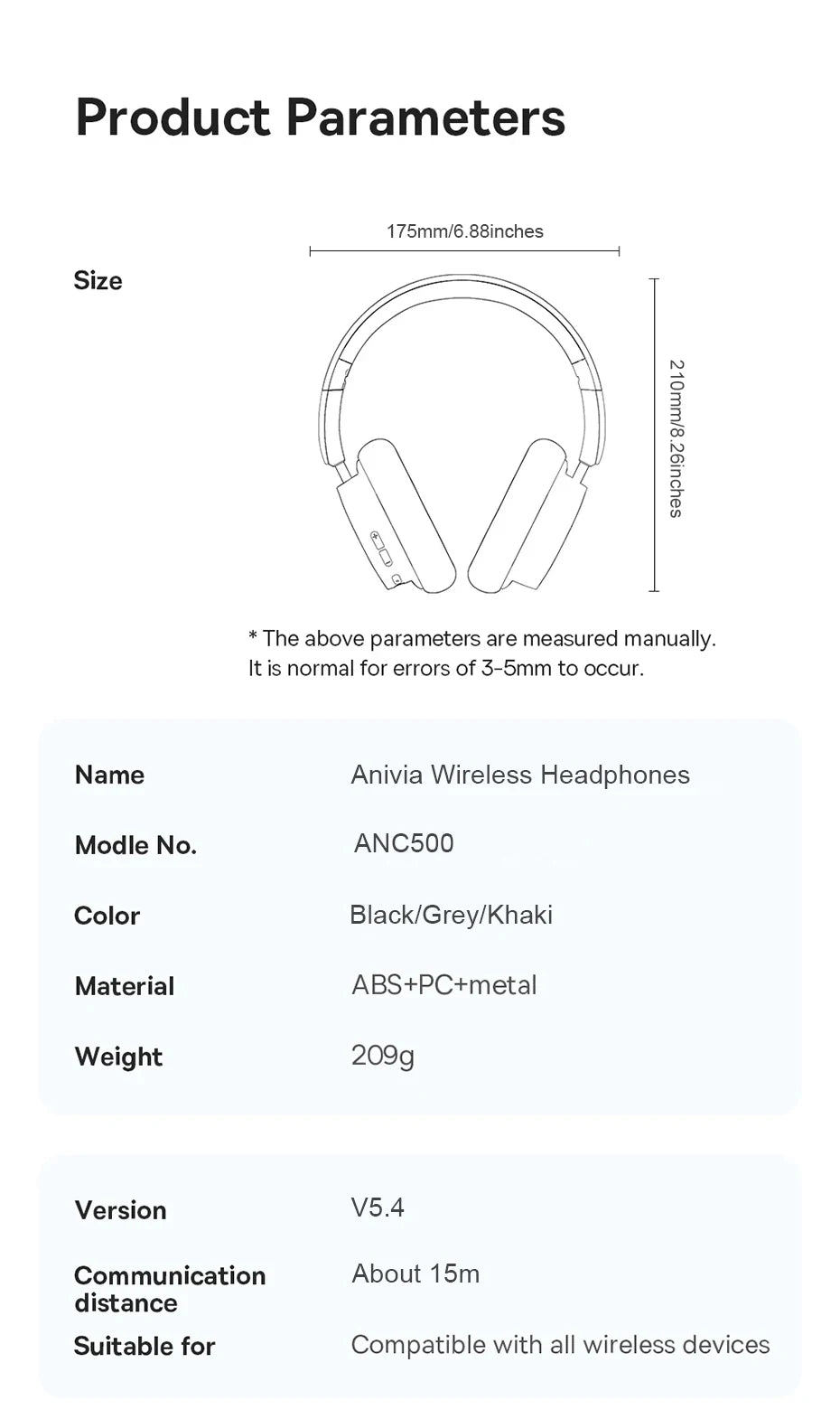 ANC Noise Cancelling Bluetooth 5.4 Over-Ear Headphones, 40mm Driver