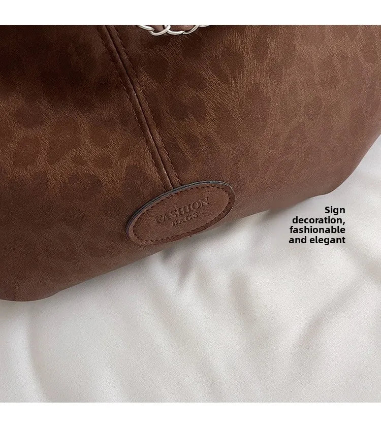 Leopard Print Commuting Crossbody Bag French Lazy Style Large Capacity