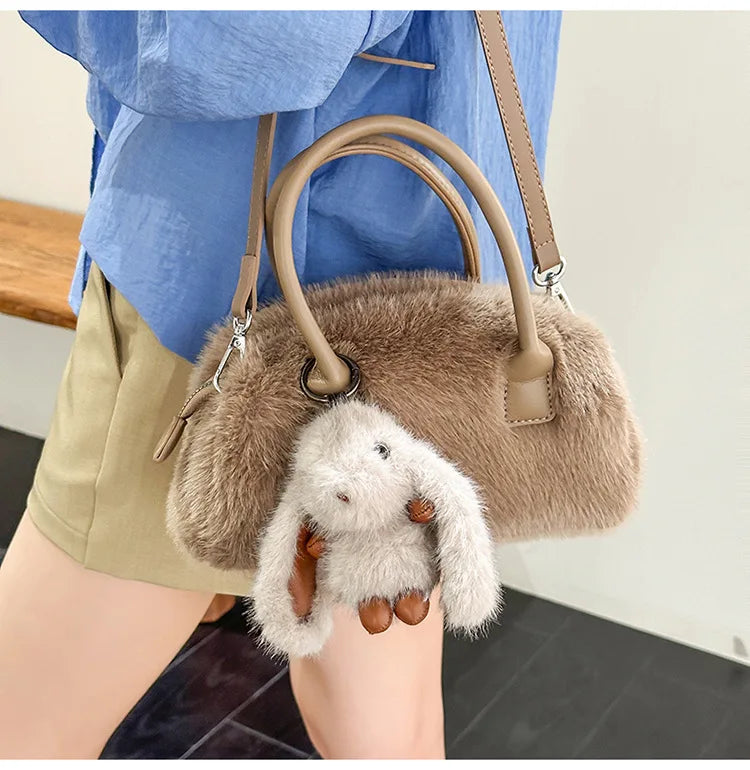 Faux Fur Shoulder Crossbody Bag Plush Woman Handbag Winter Fashion Pillow