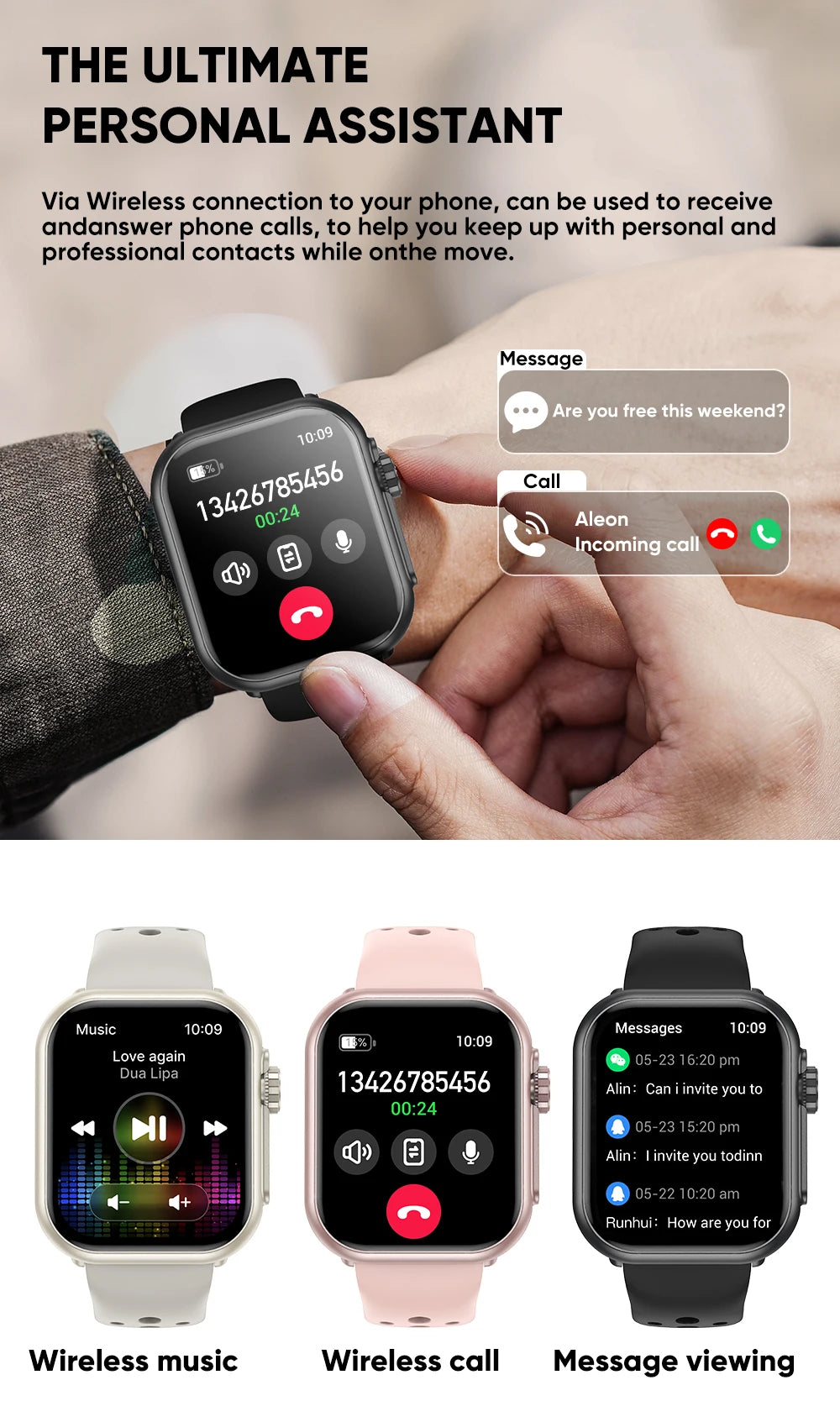 New 1000mAh Battery AMOLED Smart Watch Ultra K62 Men Women