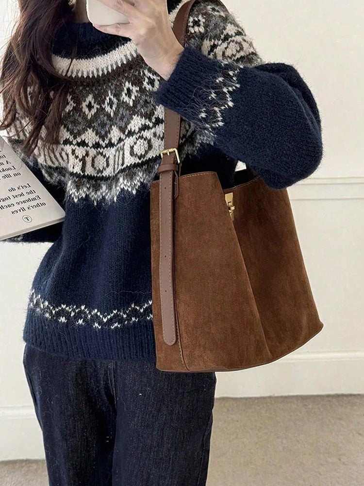 New Autumn/Winter Retro Suedette Crossbody Bag Large Capacity Shoulder