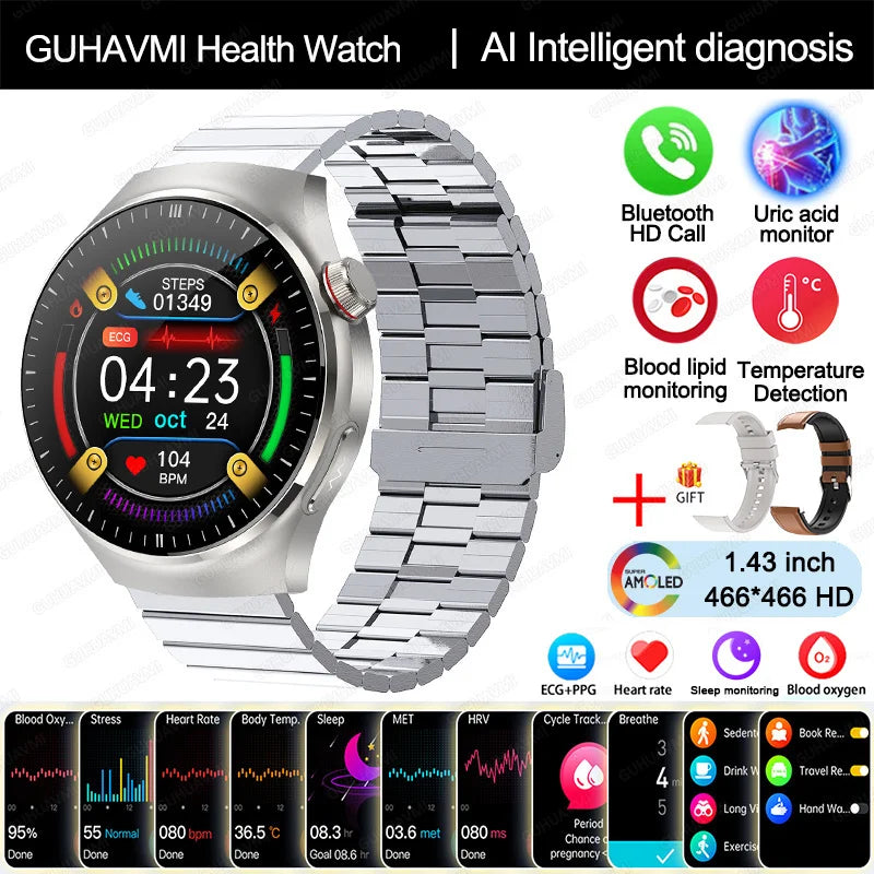 New Nursing Grade Smart Watch Blood oxygen Blood Lipid Uric Acid ECG+PPG