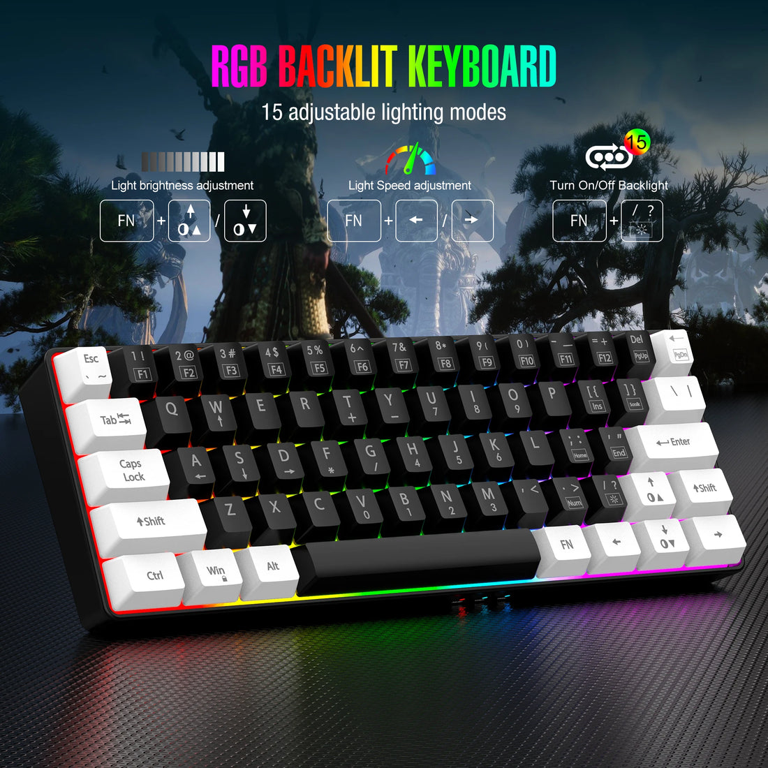60% wired gaming keyboard, RGB backlight ultra compact mini keyboard
