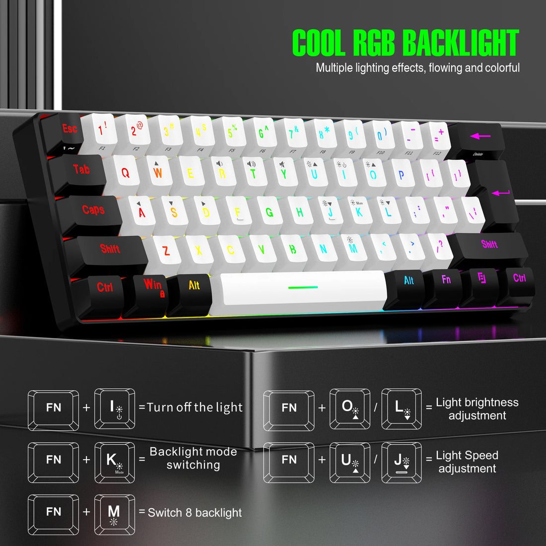 60% wired gaming keyboard, RGB backlight ultra compact mini keyboard