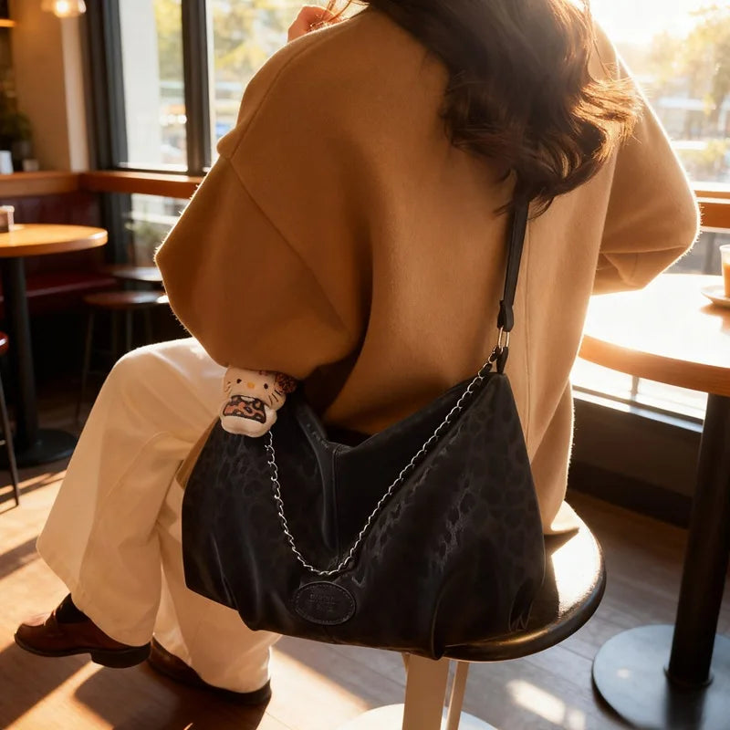 Leopard Print Commuting Crossbody Bag French Lazy Style Large Capacity