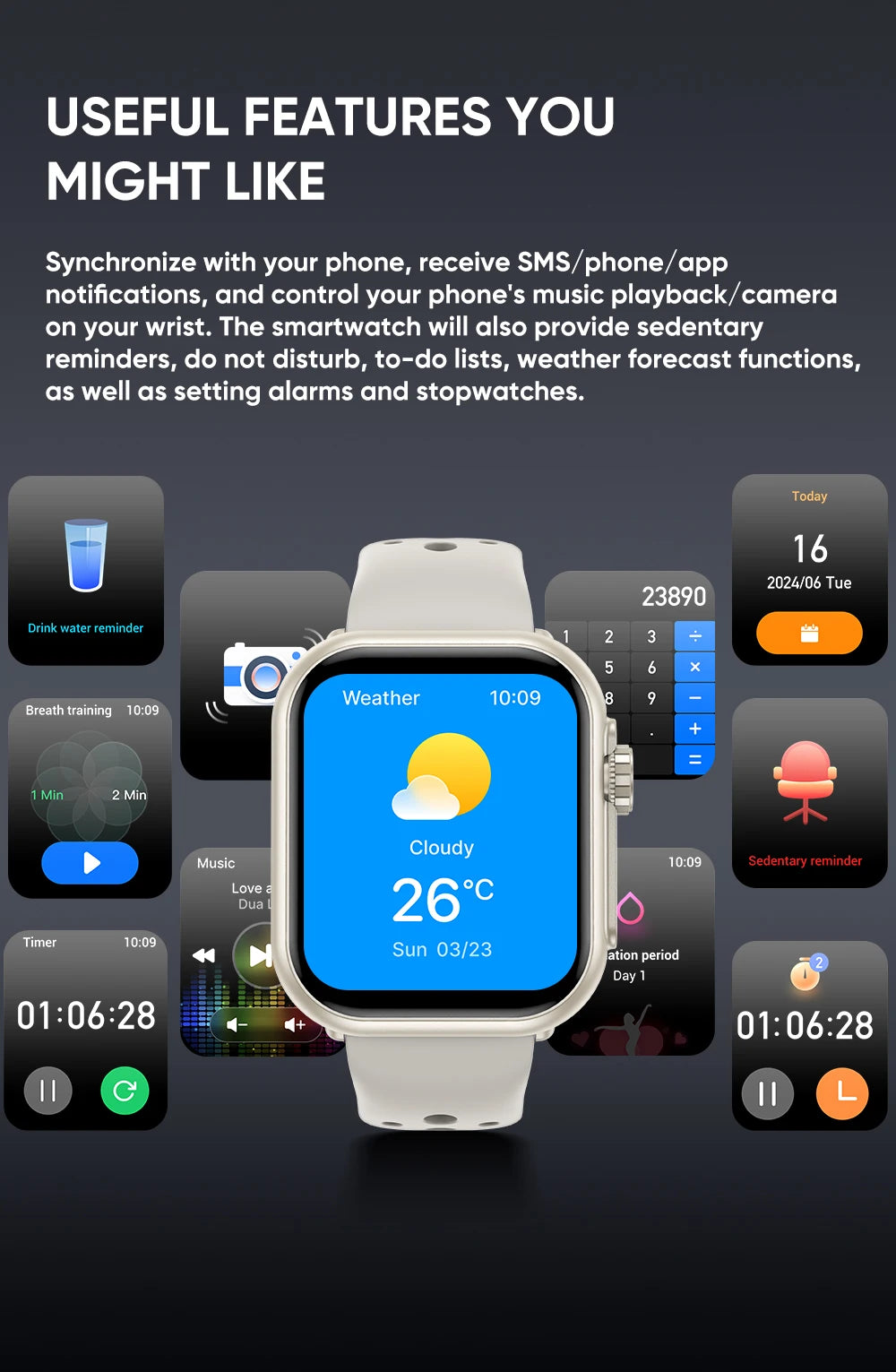 New 1000mAh Battery AMOLED Smart Watch Ultra K62 Men Women