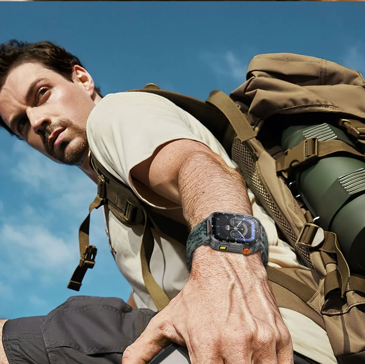 New Smart Watch Waterproof 2.01-inch Screen Flashlight Compass 1100mAh