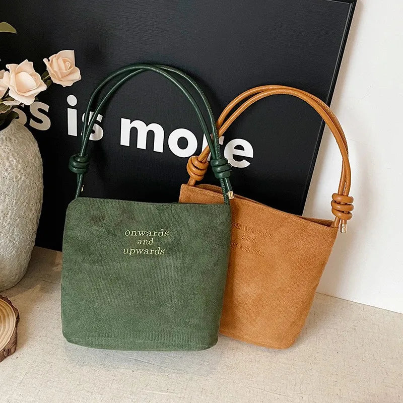 Fashion Solid Color Bucket Bag Retro Suede Tote Bag Women's Luxury
