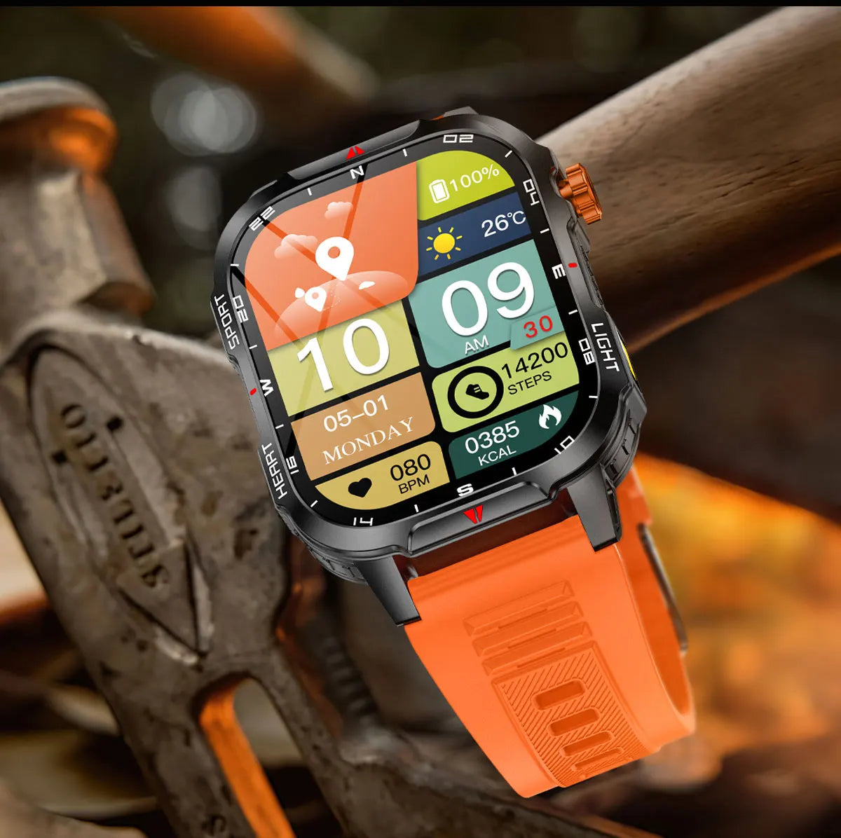 New Smart Watch Waterproof 2.01-inch Screen Flashlight Compass 1100mAh