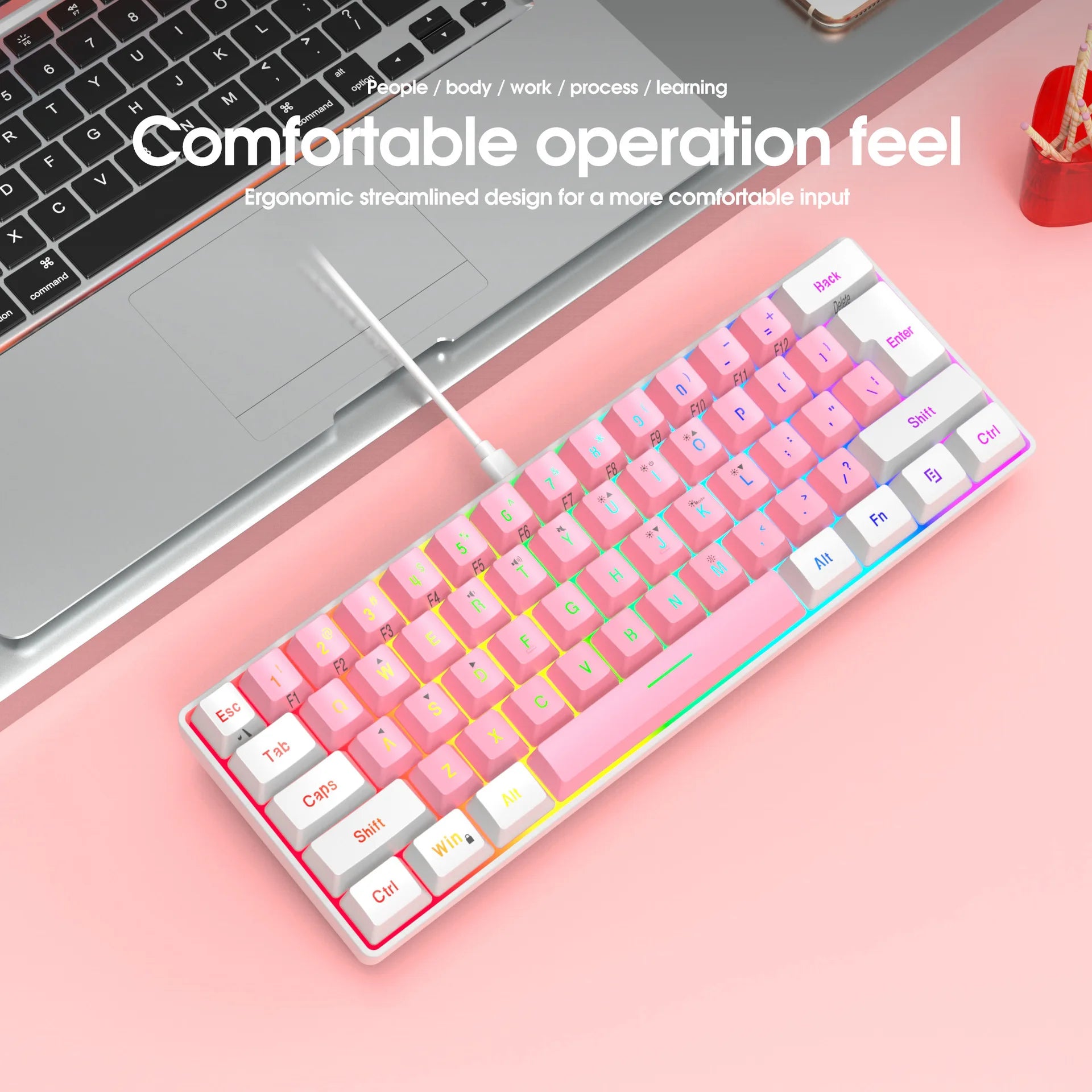 60% wired gaming keyboard, RGB backlight ultra compact mini keyboard
