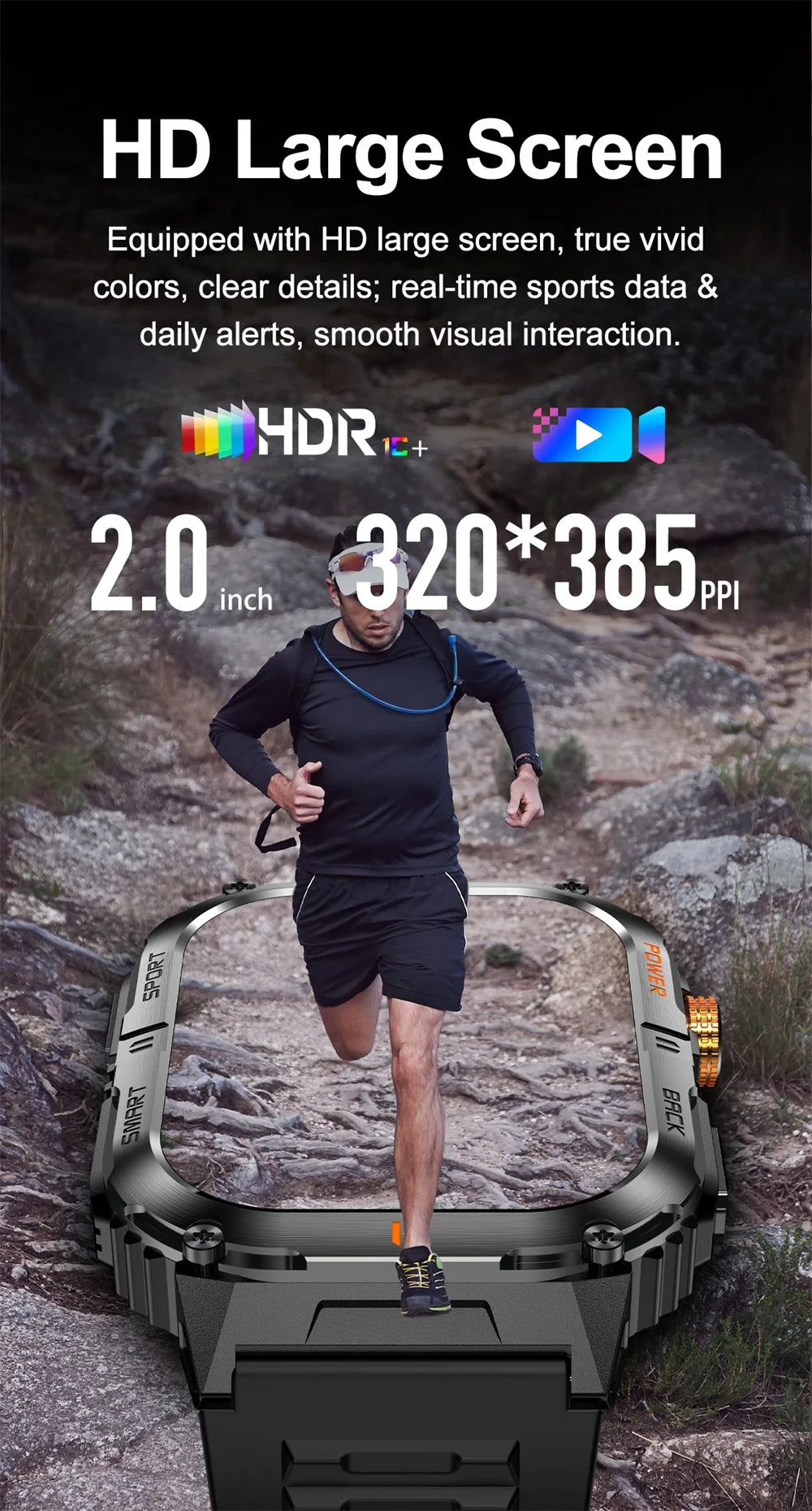 Newest Clock Outdoor Sports Smart Watch LED Flashlight Waterproof Heart