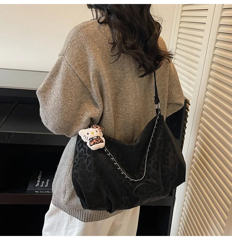 Leopard Print Commuting Crossbody Bag French Lazy Style Large Capacity