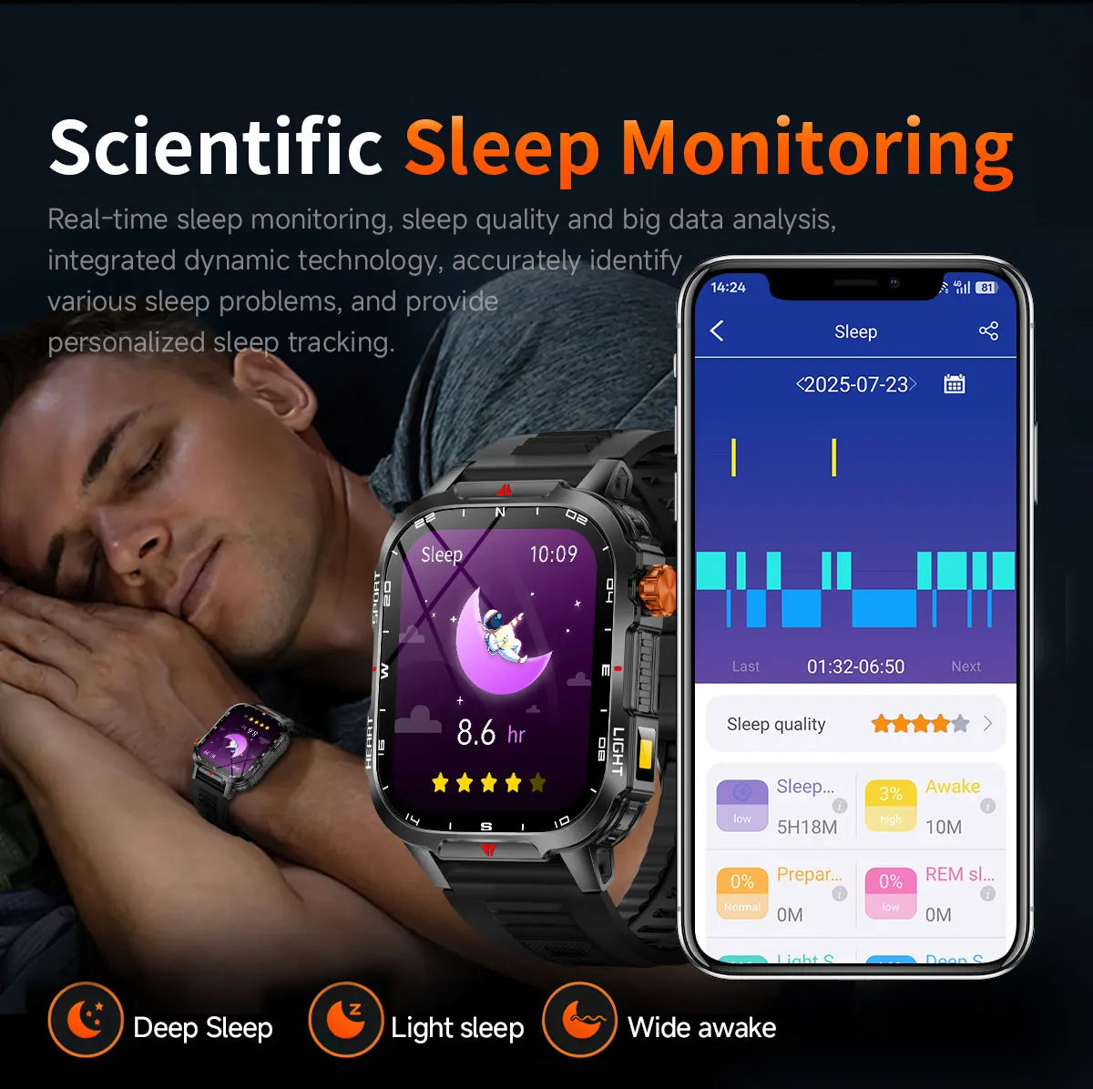 New Smart Watch Waterproof 2.01-inch Screen Flashlight Compass 1100mAh