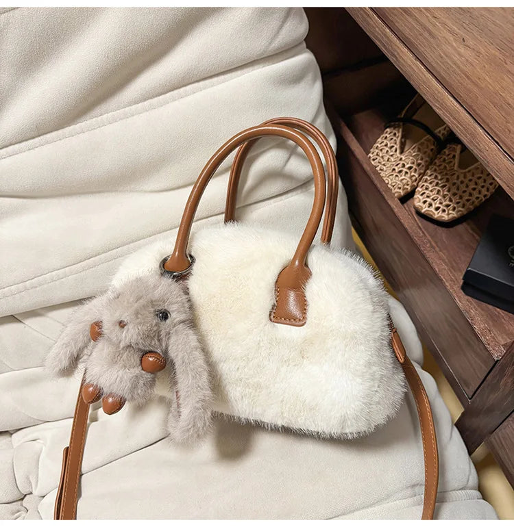 Faux Fur Shoulder Crossbody Bag Plush Woman Handbag Winter Fashion Pillow