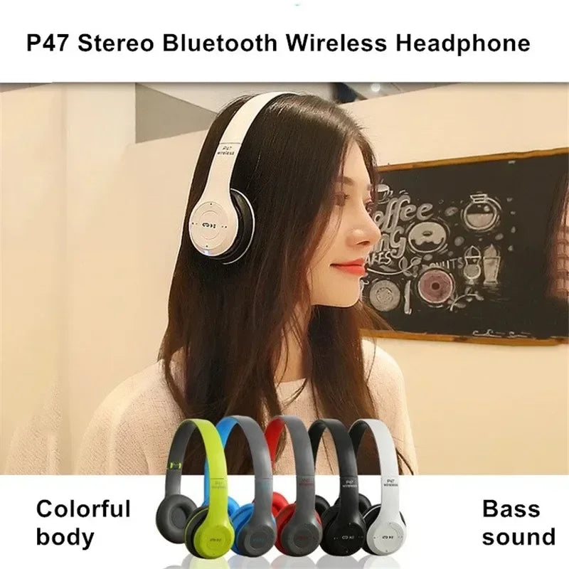 Foldable P47 Bluetooth 5.0 Wireless Headphones with Mic & USB Adaptor