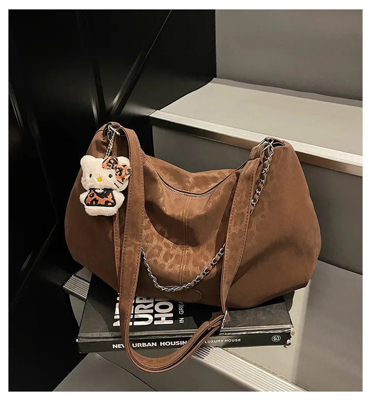 Leopard Print Commuting Crossbody Bag French Lazy Style Large Capacity