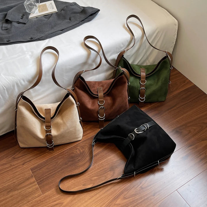 Women Autumn Winter Suede Shoulder Bag Lady Adjustable Strap Crossbody Bag