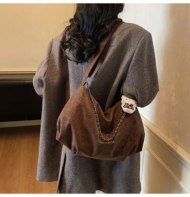 Leopard Print Commuting Crossbody Bag French Lazy Style Large Capacity