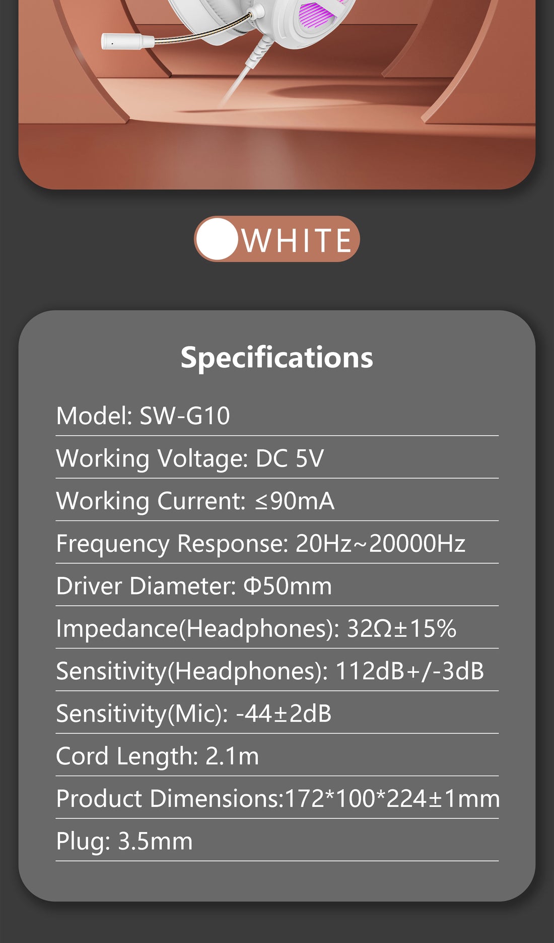 SW-G10 Gaming Headphones Wired RGB lighting USB Gaming Headphones