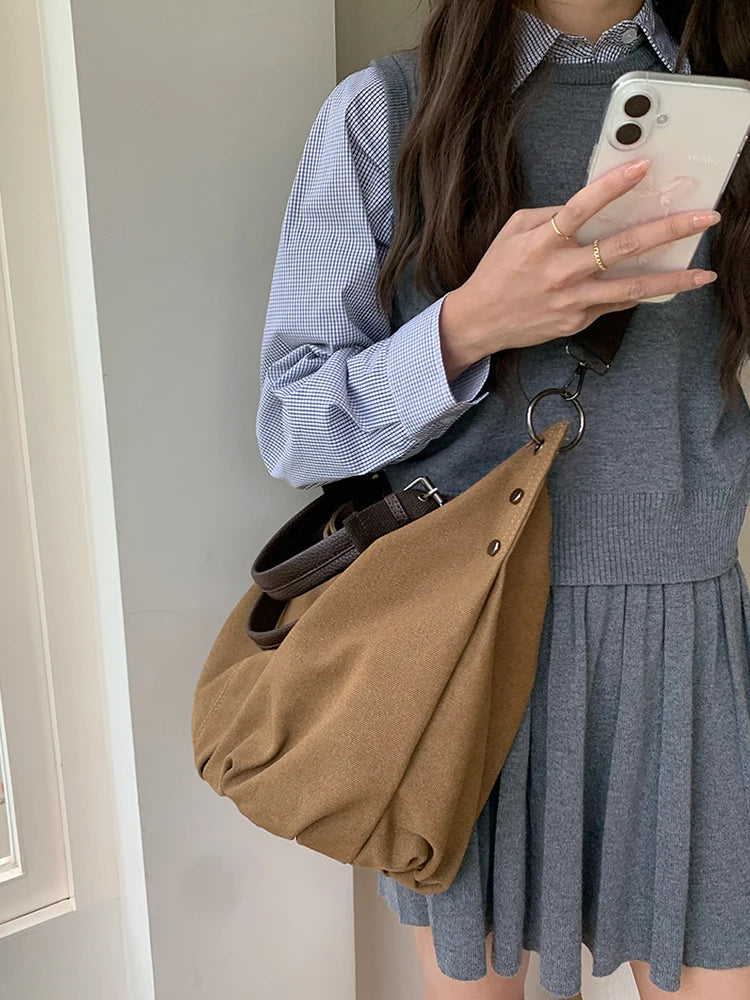 Autumn/winter vintage bag, large capacity canvas crossbody bag, single shoulder