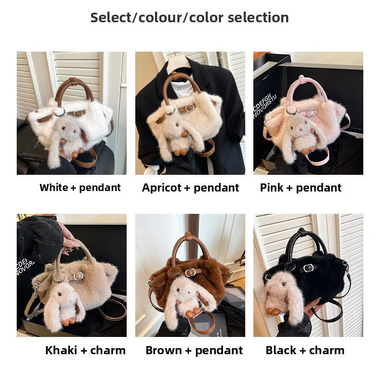 Women Shoulder Crossbody Bag Faux Fur Mini Bucket Bag Luxury Plush Commuter