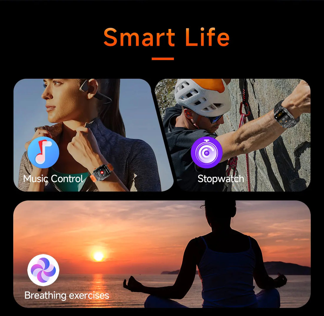 New Smart Watch Waterproof 2.01-inch Screen Flashlight Compass 1100mAh