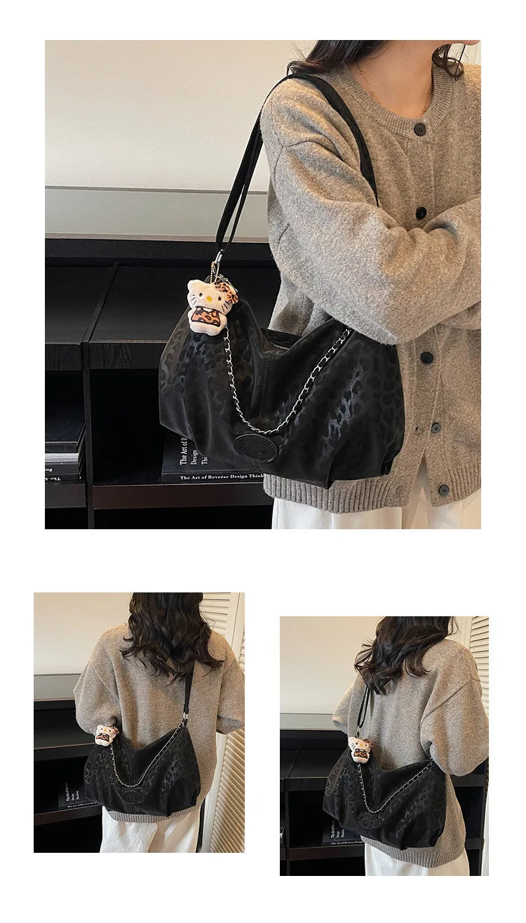 Leopard Print Commuting Crossbody Bag French Lazy Style Large Capacity