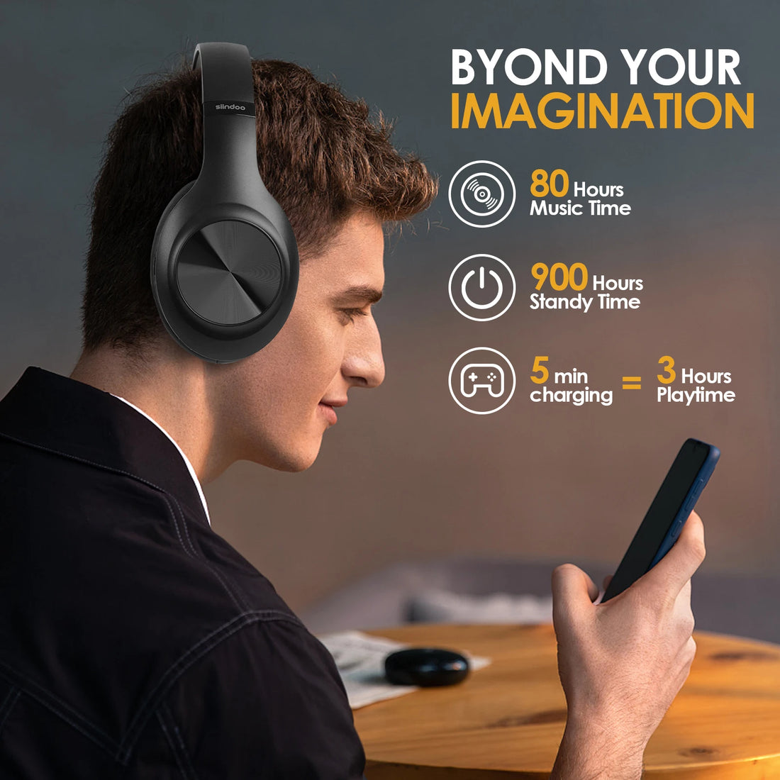 Siindoo JH-923 Wireless Headphones Over Ear,Foldable Bluetooth Headsets