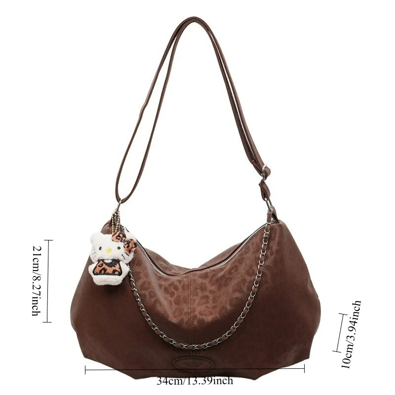 Leopard Print Commuting Crossbody Bag French Lazy Style Large Capacity