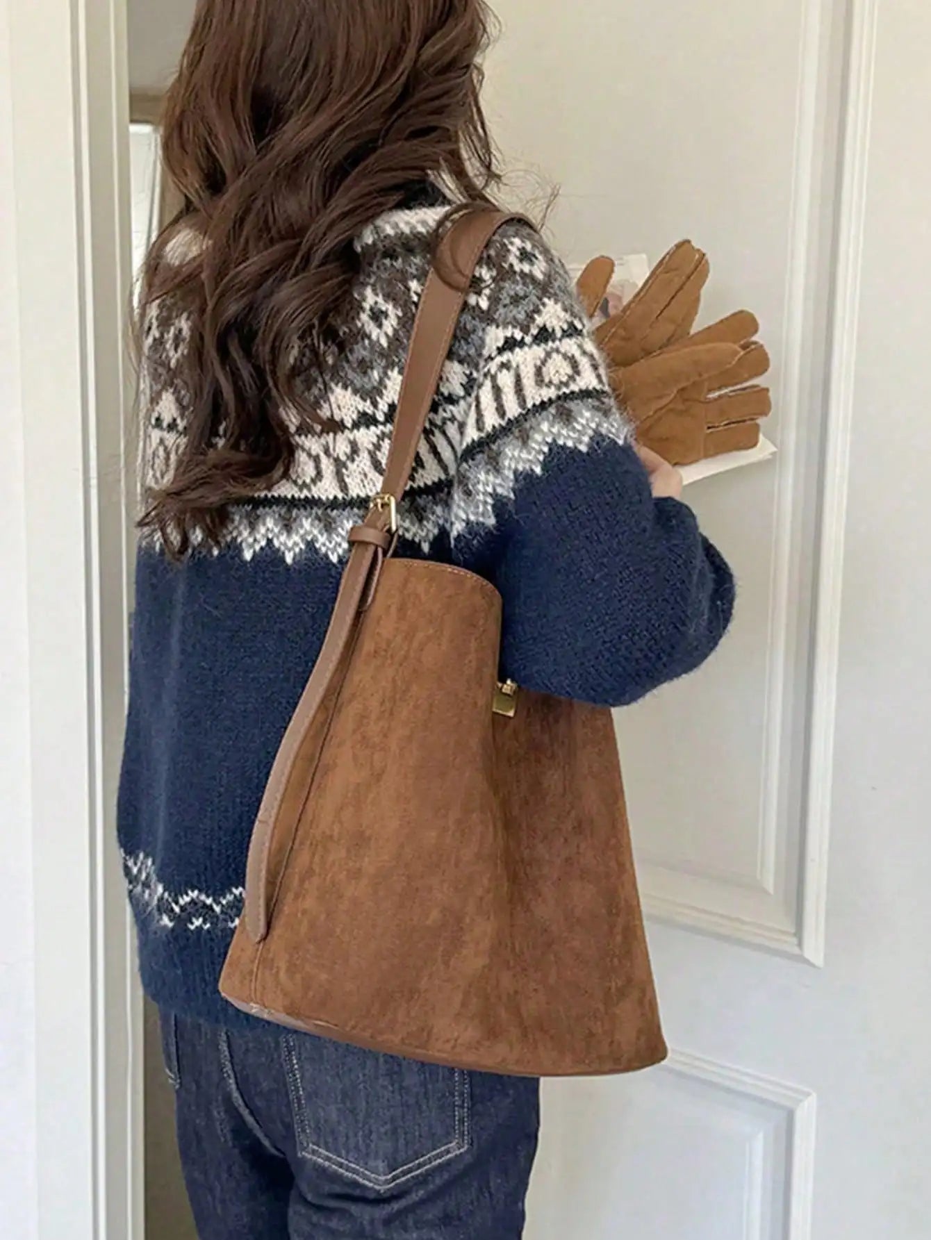 New Autumn/Winter Retro Suedette Crossbody Bag Large Capacity Shoulder