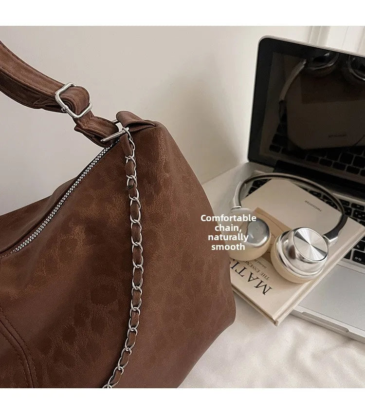 Leopard Print Commuting Crossbody Bag French Lazy Style Large Capacity