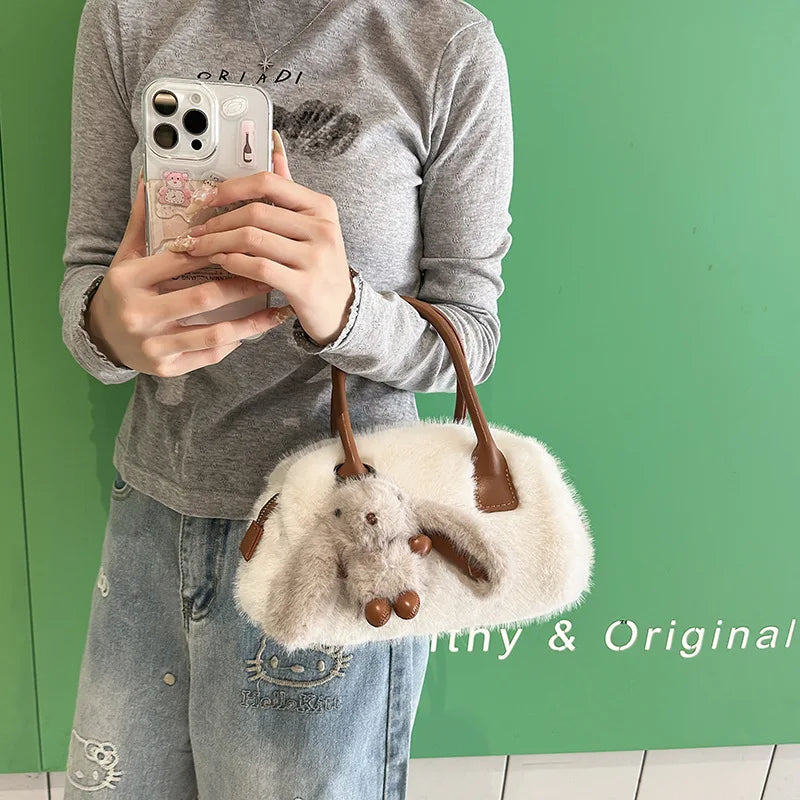 Faux Fur Shoulder Crossbody Bag Plush Woman Handbag Winter Fashion Pillow