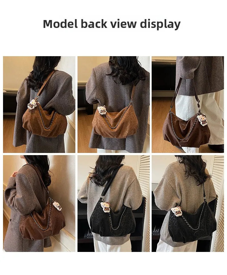 Leopard Print Commuting Crossbody Bag French Lazy Style Large Capacity