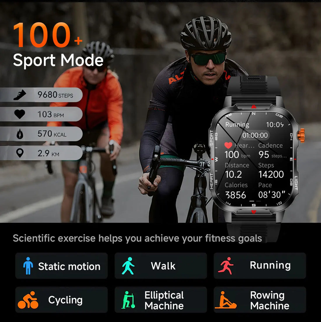 New Smart Watch Waterproof 2.01-inch Screen Flashlight Compass 1100mAh