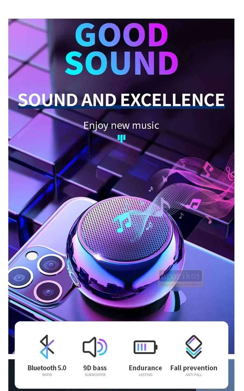 Wireless Bluetooth 5.3 Speaker Portable TWS Small Steel Gun Metal Heavy