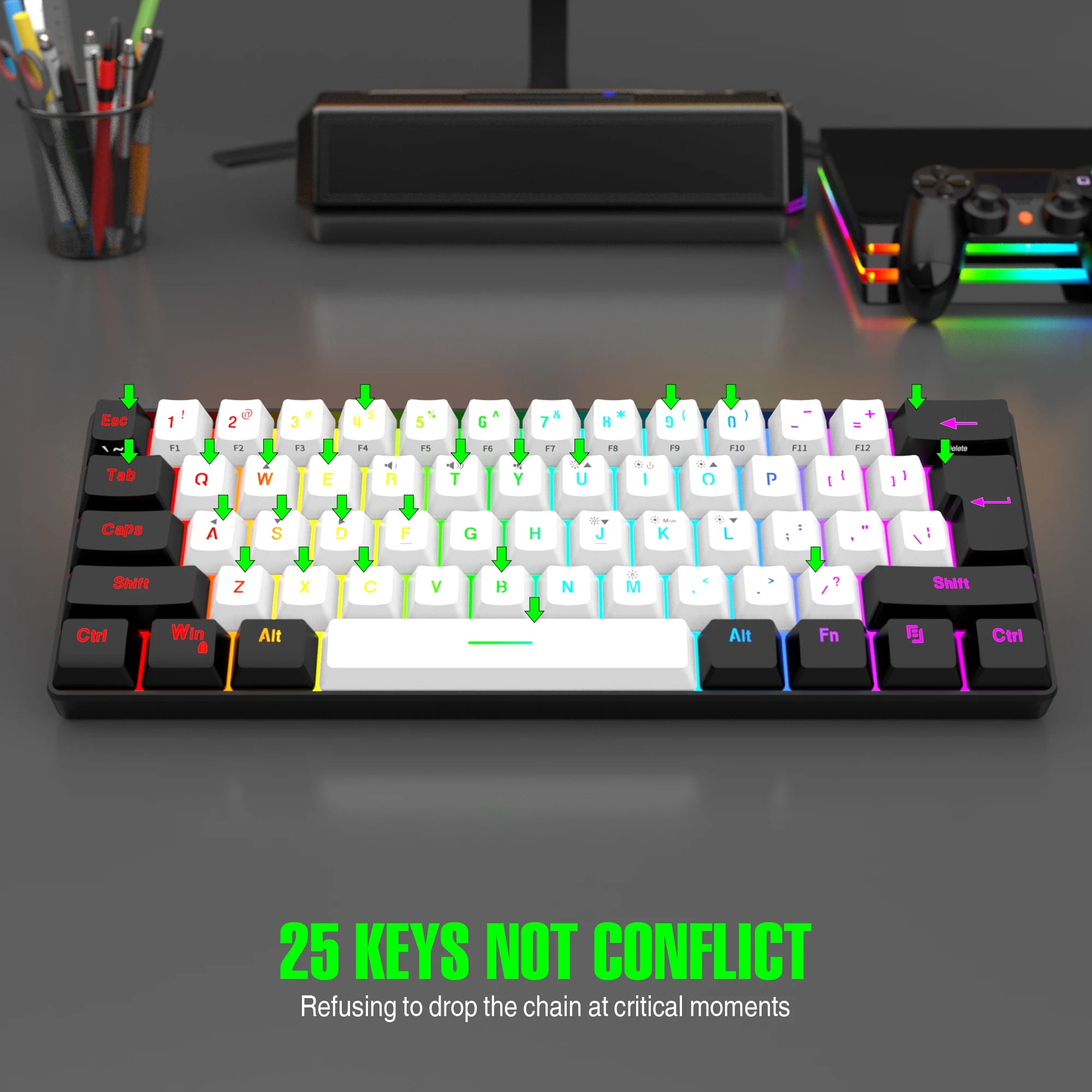 60% wired gaming keyboard, RGB backlight ultra compact mini keyboard