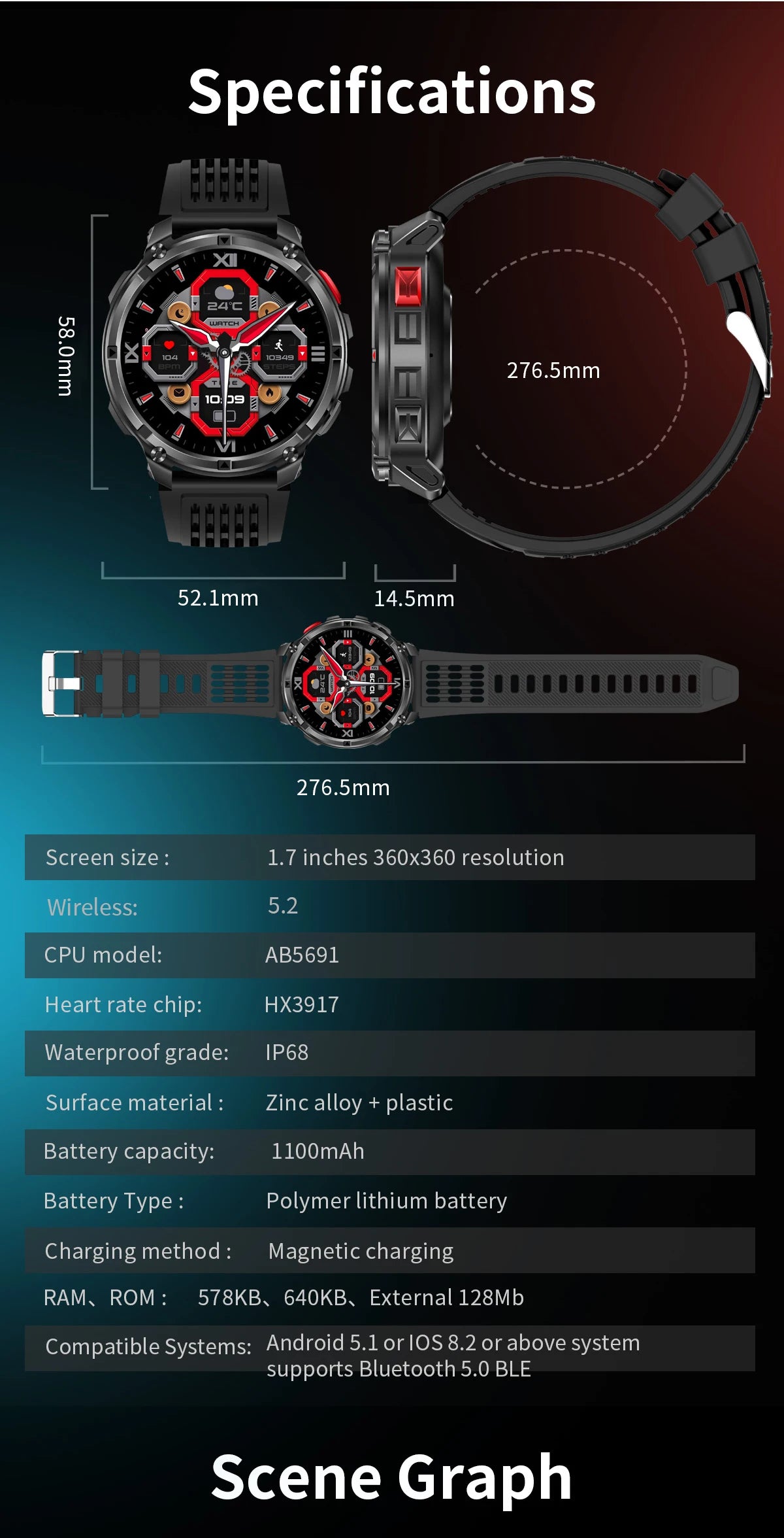 LIGE Outdoor Sports Smart Watch Men HD Screen 1100mAh Large Battery